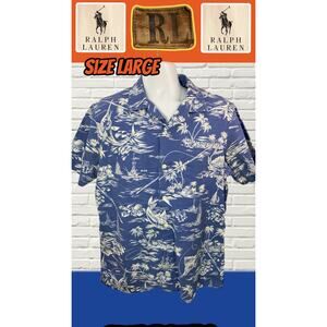 POLO RALPH LAUREN Aloha Shirt All-over Pattern Linen Cotton Men Size: L